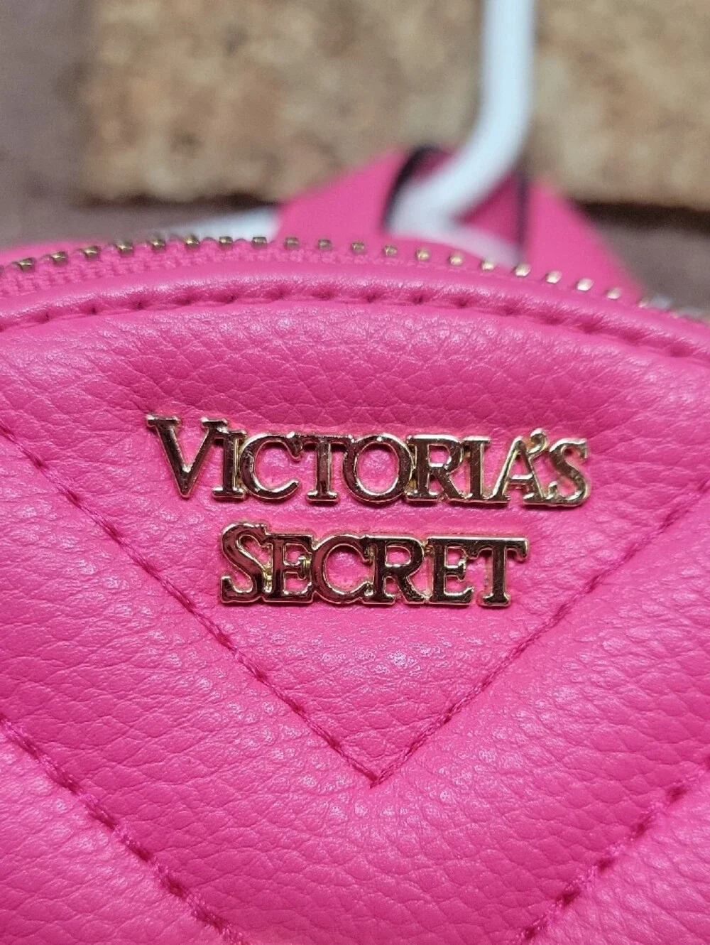 Victoria's Secret Hot Pink Quilted Mini Backpack Lip Patch Safety Pin & Logo - Picture 2 of 12